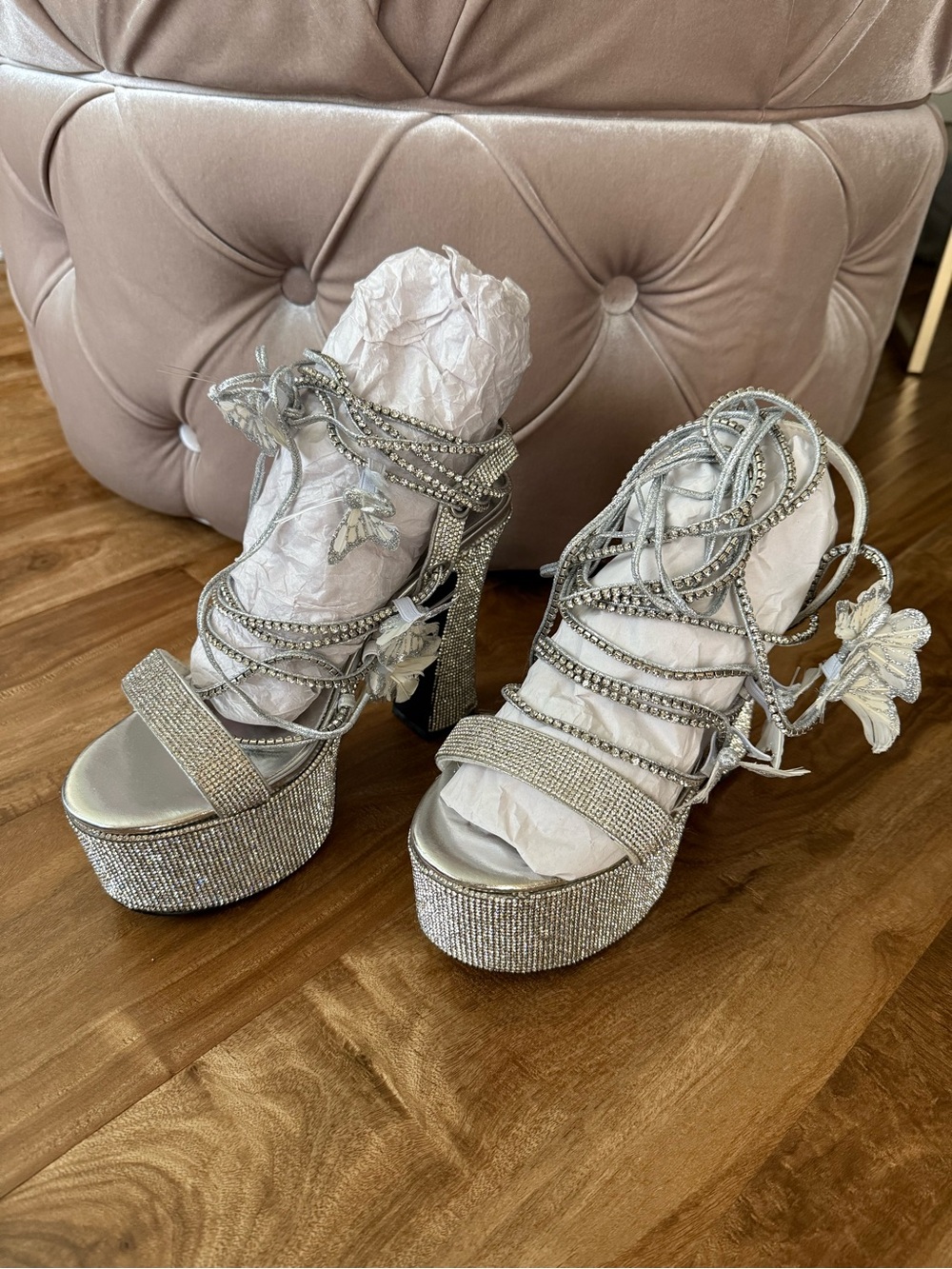 Poster Grl Blindin' Pixie Queen Silver Rhinestone Lace Up Heels - Women's 9M
